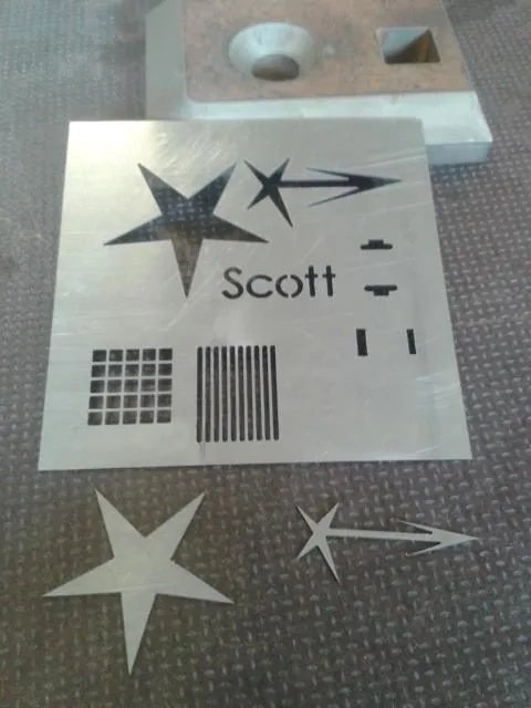 Scott name and star cut from stainless steel on the VICHOR waterjet